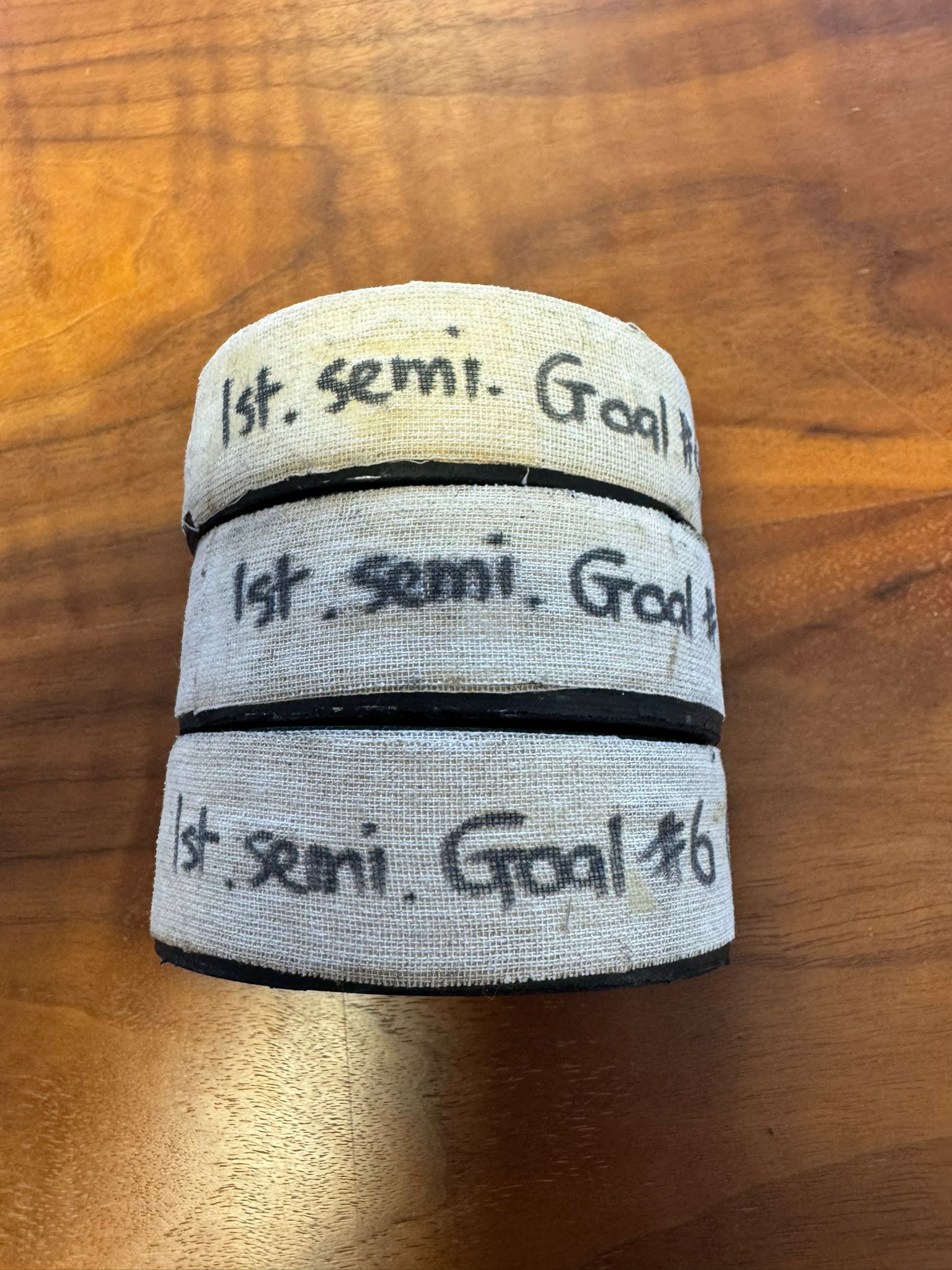 Chris Bruton 3 hat trick pucks from 2015-2016 play off Semi Final, all signed and taped
