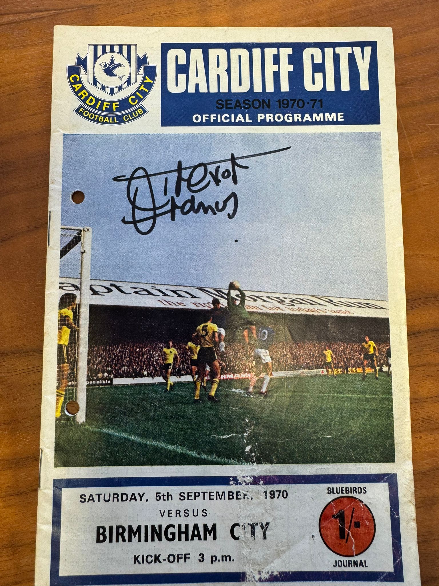 Trevor Francis signed match programme from his debut at Cardiff City 05/09/1970