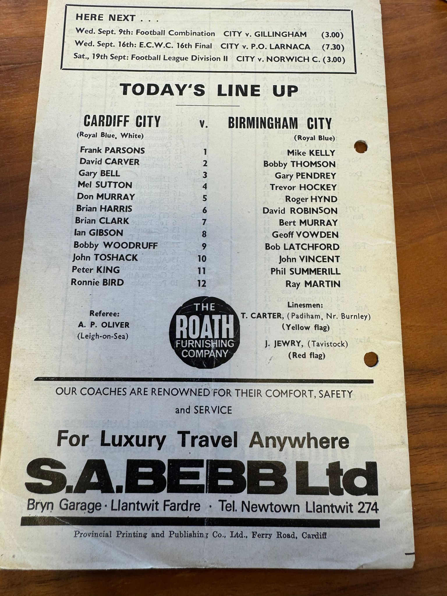 Trevor Francis signed match programme from his debut at Cardiff City 05/09/1970