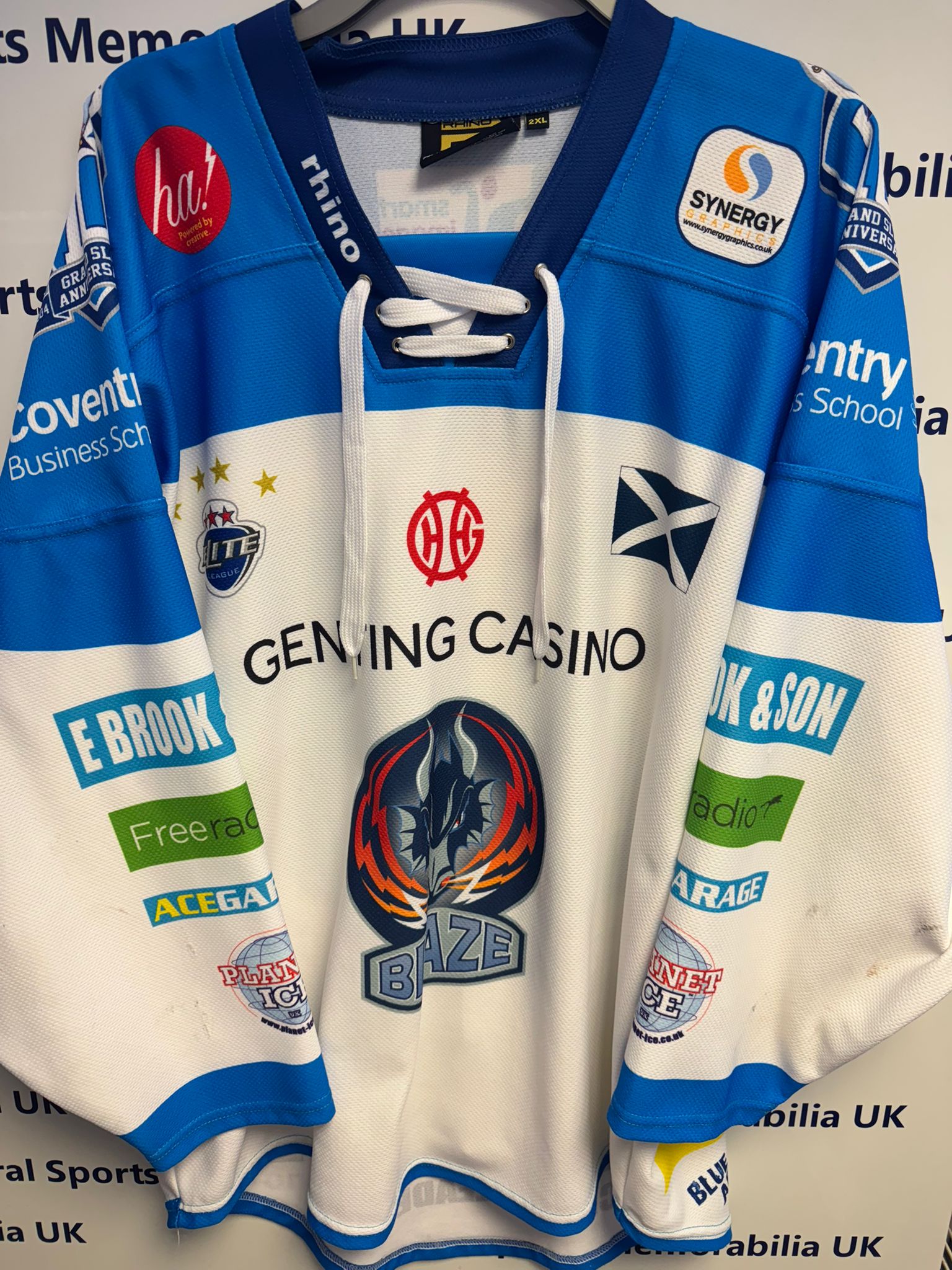 Steve Chalmers Game Worn Jersey with fight strap, fully signed on rear - Play off winning season