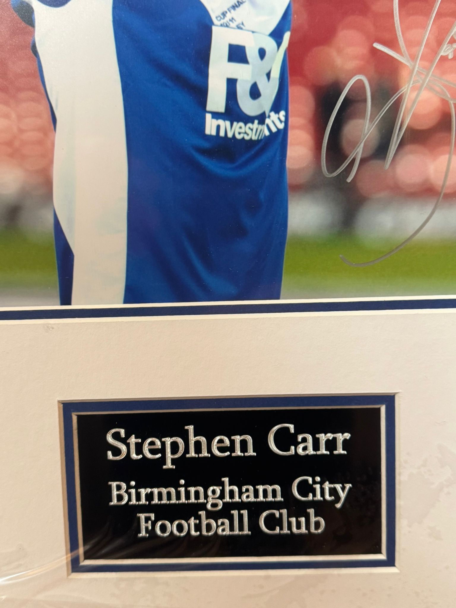 Stephen Carr Carling Cup signed Birmingham City frame. On the pitch!
