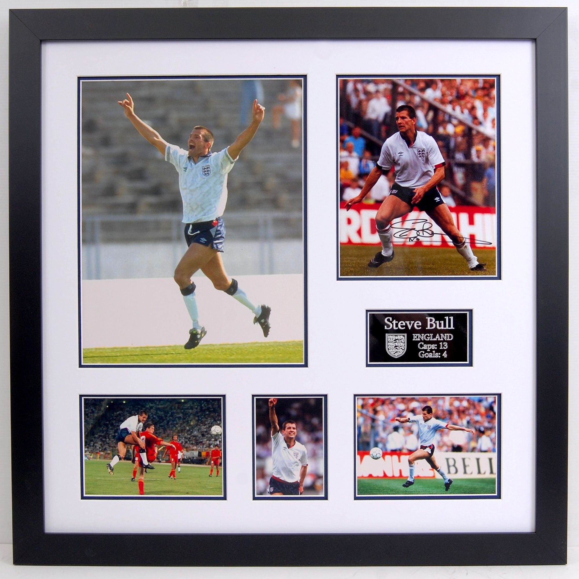 Steve Bull. England. 1989-1990. Signed Frame with England career pictures and press photo.