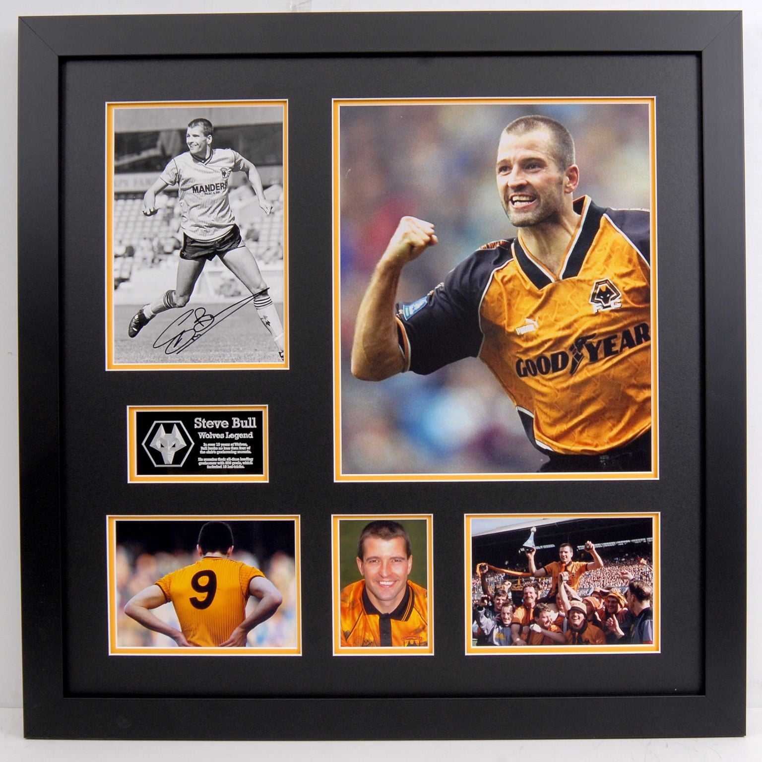 Steve Bull. Wolves Legend.  Signed Frame with career pictures and press photo.