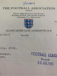 Two Official Football Association Letters Regarding Drug Testing from 1984-1986