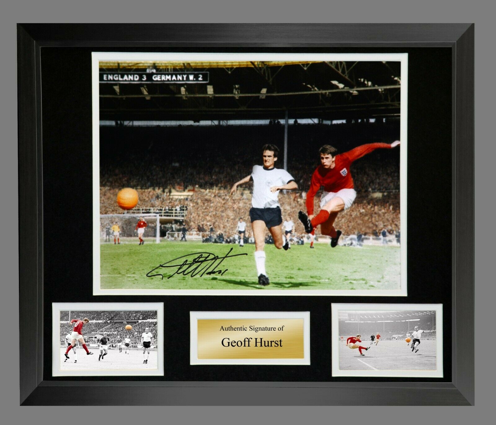 Sir Geoff Hurst Hand Signed and Framed England Picture - Two Mount Colour Options (Red or Black)