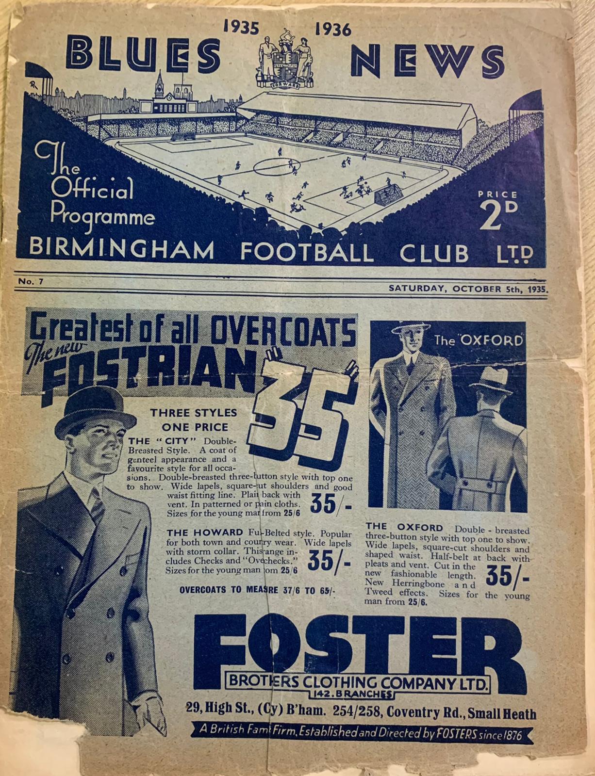Birmingham City v Chelsea Original Programme 5th October 1935 - Extremely Rare