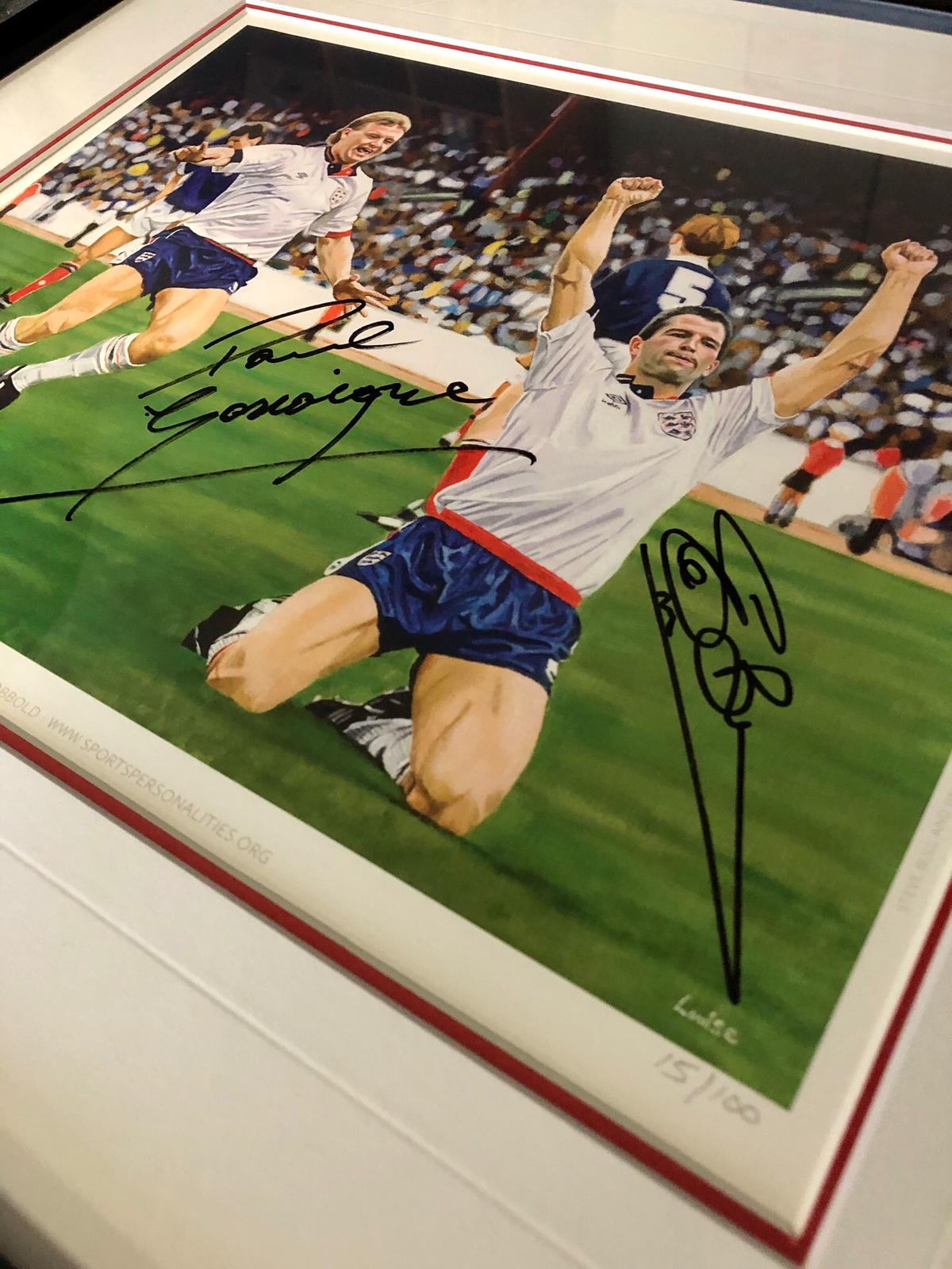 STEVE BULL PAUL GASCOIGNE SIGNED FRAMED LIMITED EDITION ENGLAND ART PRINT