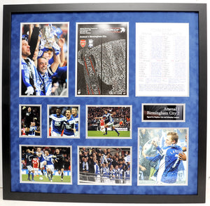 Stephen Carr and Sebastian Larsson Signed Birmingham City Carling Cup Frame with Clive Tyldsley's commentary notes