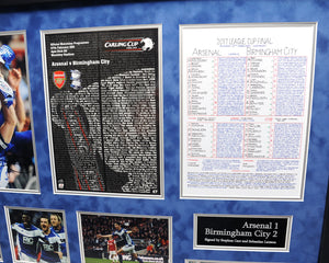 Stephen Carr and Sebastian Larsson Signed Birmingham City Carling Cup Frame with Clive Tyldsley's commentary notes
