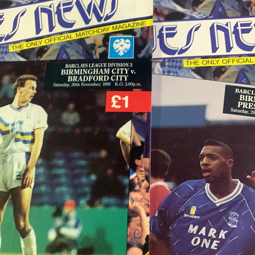 Birmingham City Programmes Home and Away - Season 1991-1992