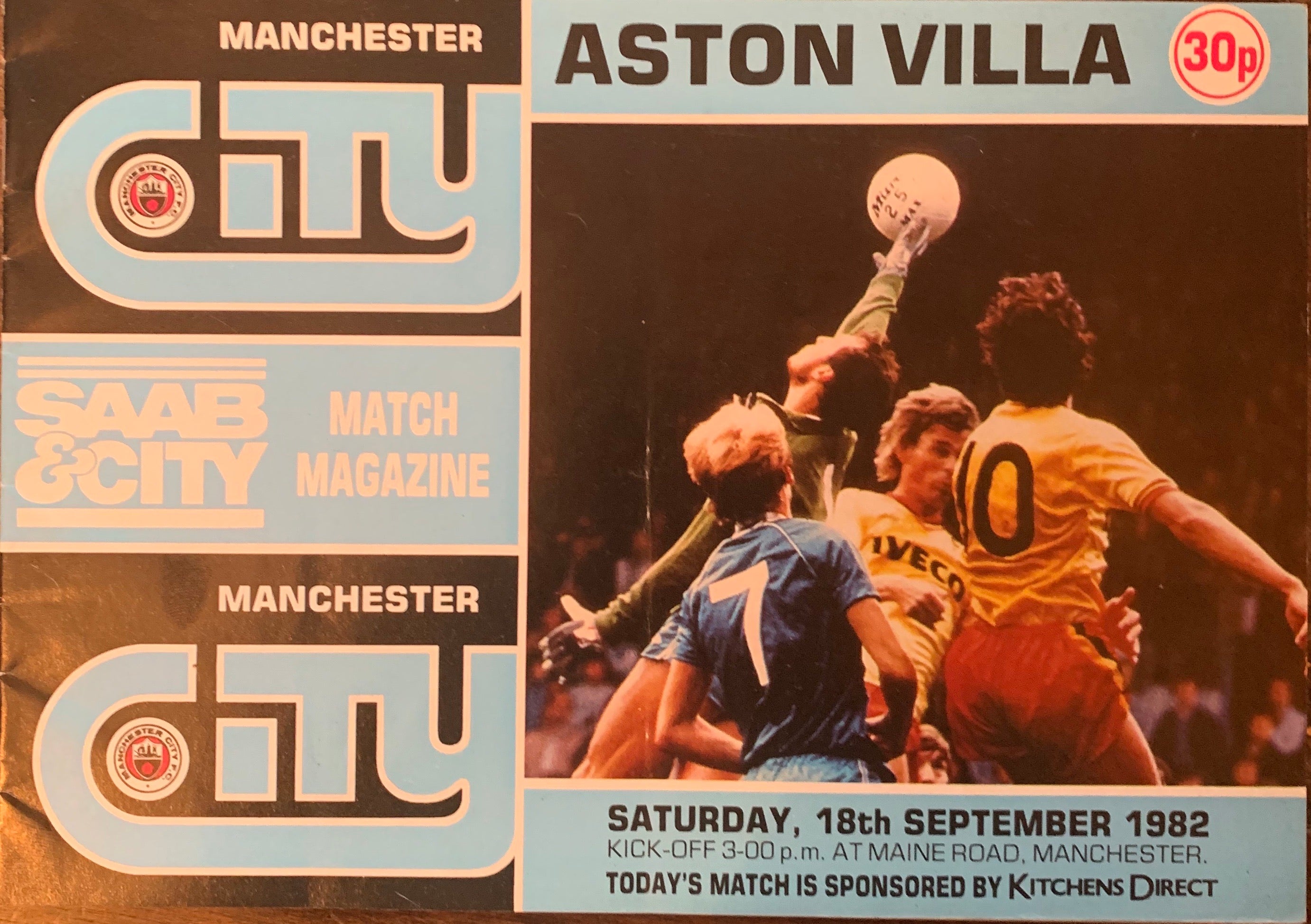 Manchester City v Aston Villa Programme. 18/09/82