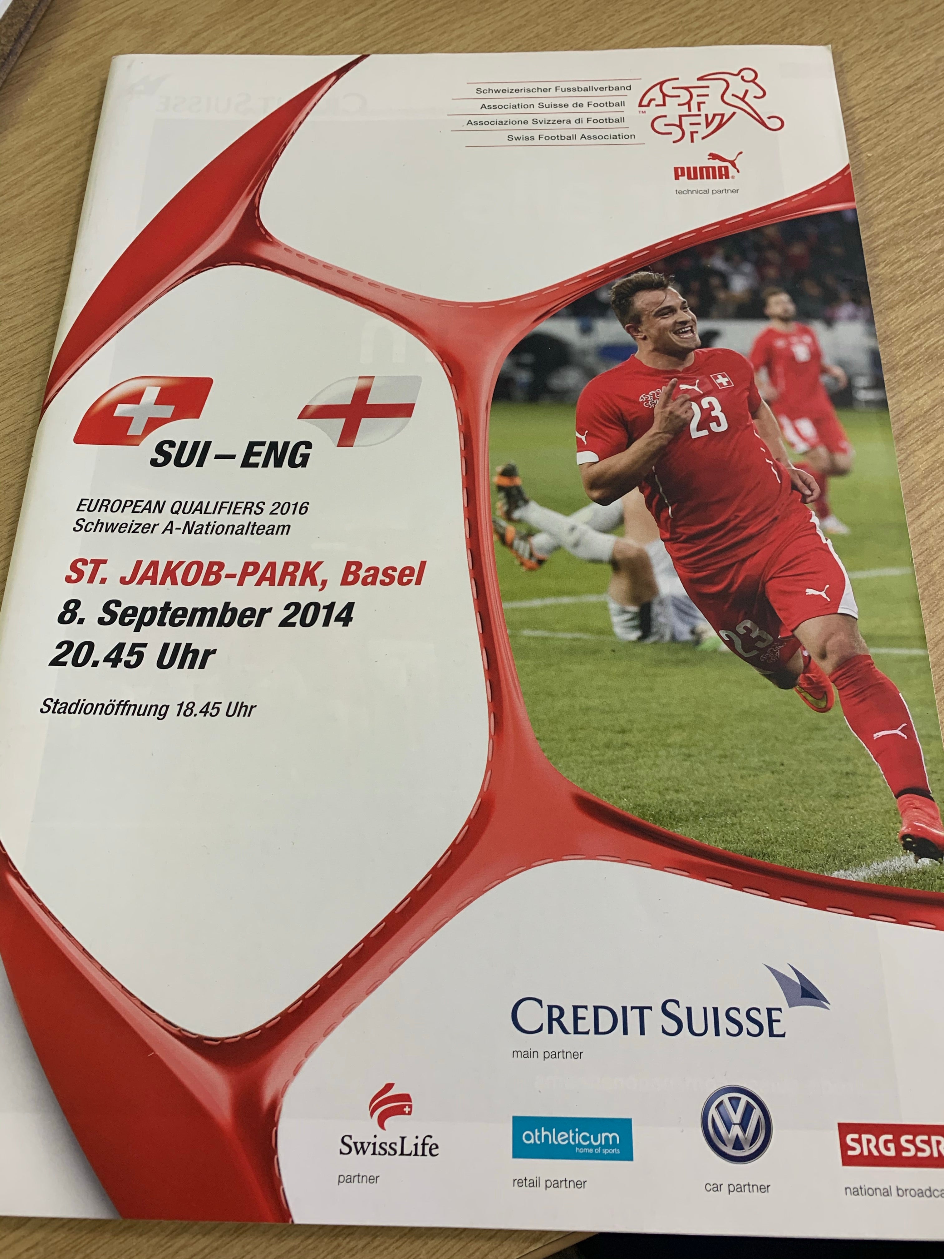 Switzerland v England 08/09/14 Programme and Official Schedule